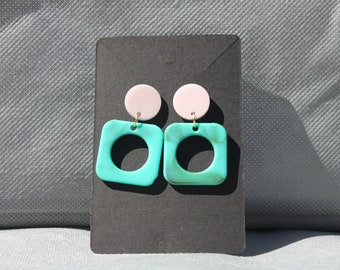 Teal  and Black/Pink Hanging Earrings