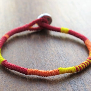 Multicolored Knotted Surfer Bracelet: Waxed Cord Beach Jewelry