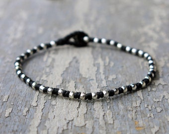 NICE - Knotted Bracelet with silver-plated beads