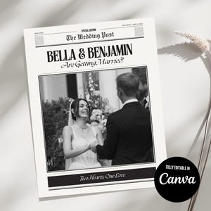 Wedding Newspaper Template for Canva | Wedding Program | The Wedding Post | Editable Newspaper Itinerary | Marriage