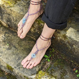Macrame barefoot sandals with flower, foot jewelry
