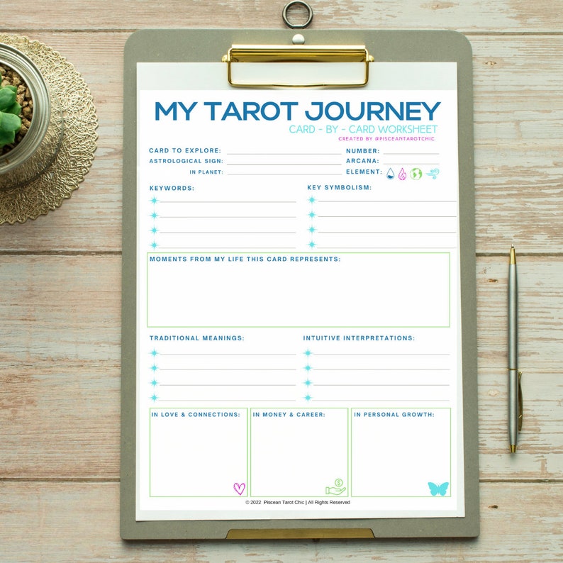 Printable Tarot Worksheet / Journal Page , 8x10 Printable Template, Learn Tarot and Oracle Cards ...