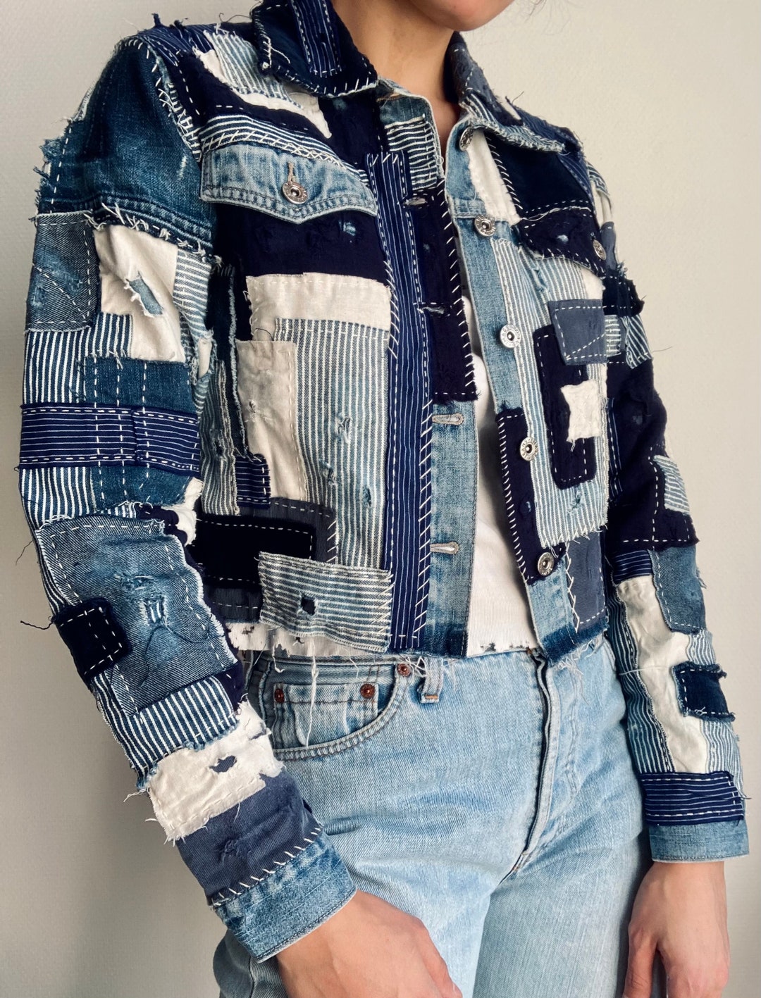 Archie. Hand Embroidered Cropped Patchwork Denim Jacket Size S ...
