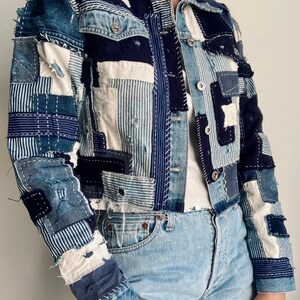 Archie. Hand Embroidered Cropped Patchwork Denim Jacket Size S ...