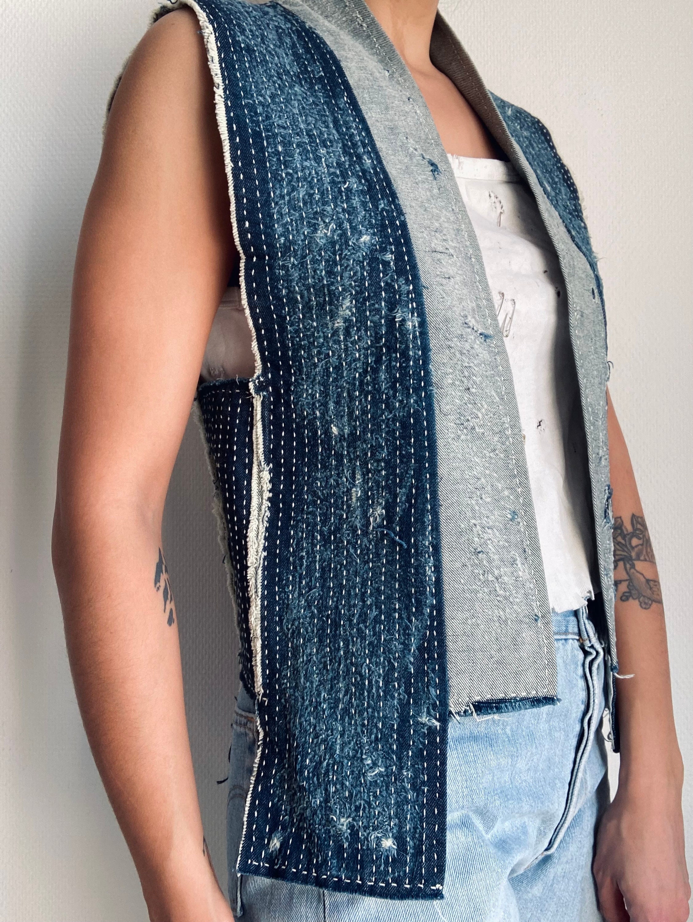 Buy Ohta. Hand Embroidered Sleeveless Denim Jacket Inspired by