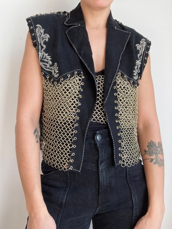 Jackie. Oversized Black Denim Vest With 