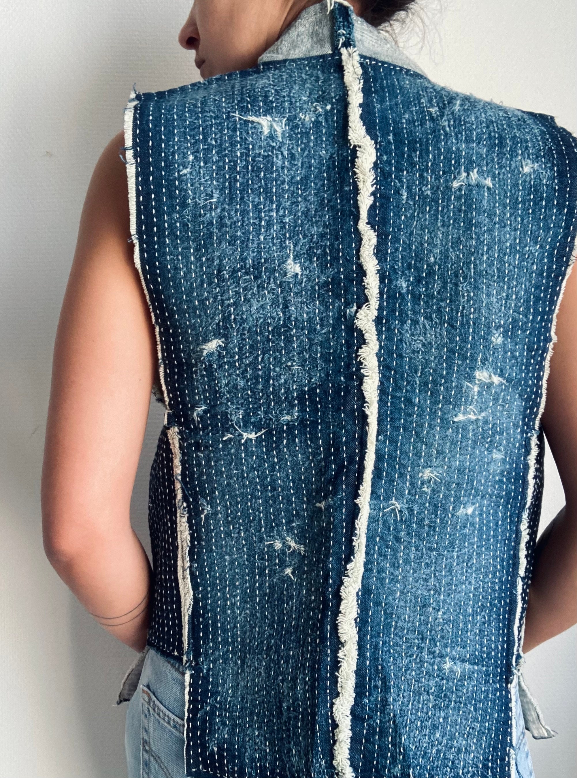 Buy Ohta. Hand Embroidered Sleeveless Denim Jacket Inspired by