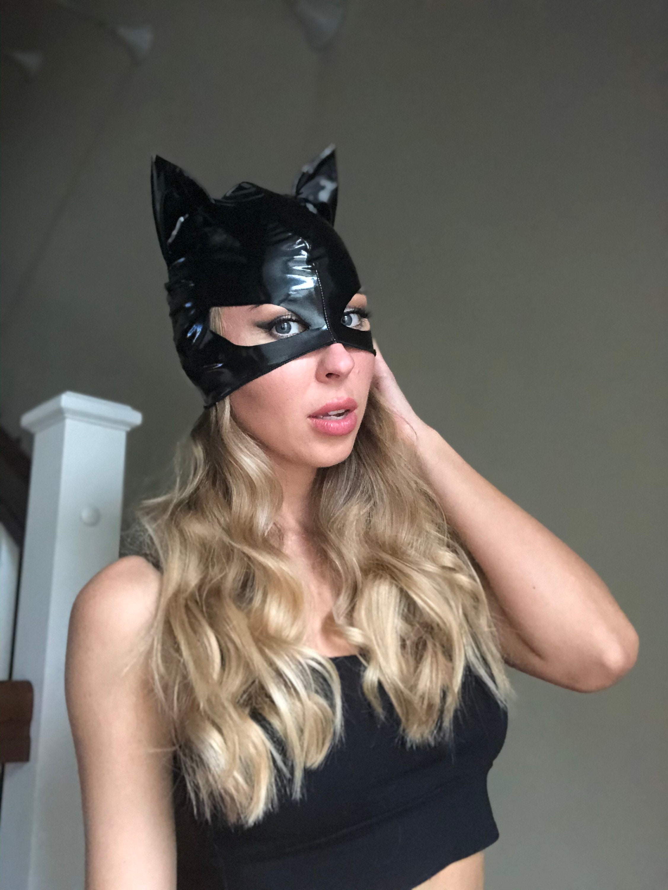 Latex Catwoman Mask with Ears PVC Leather mask with cat ears Etsy