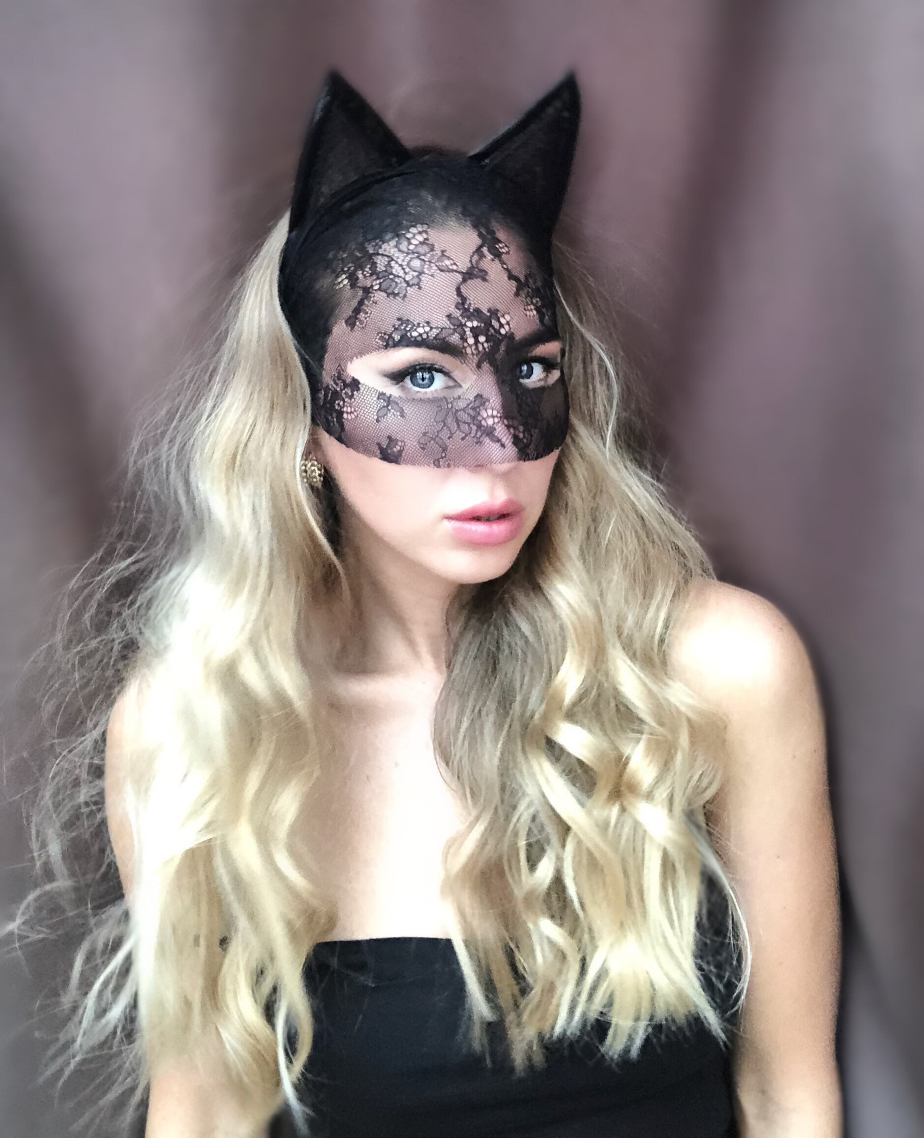 Catwoman Lace Mask with ears BDSM Lace Cat mask Black Lace Etsy