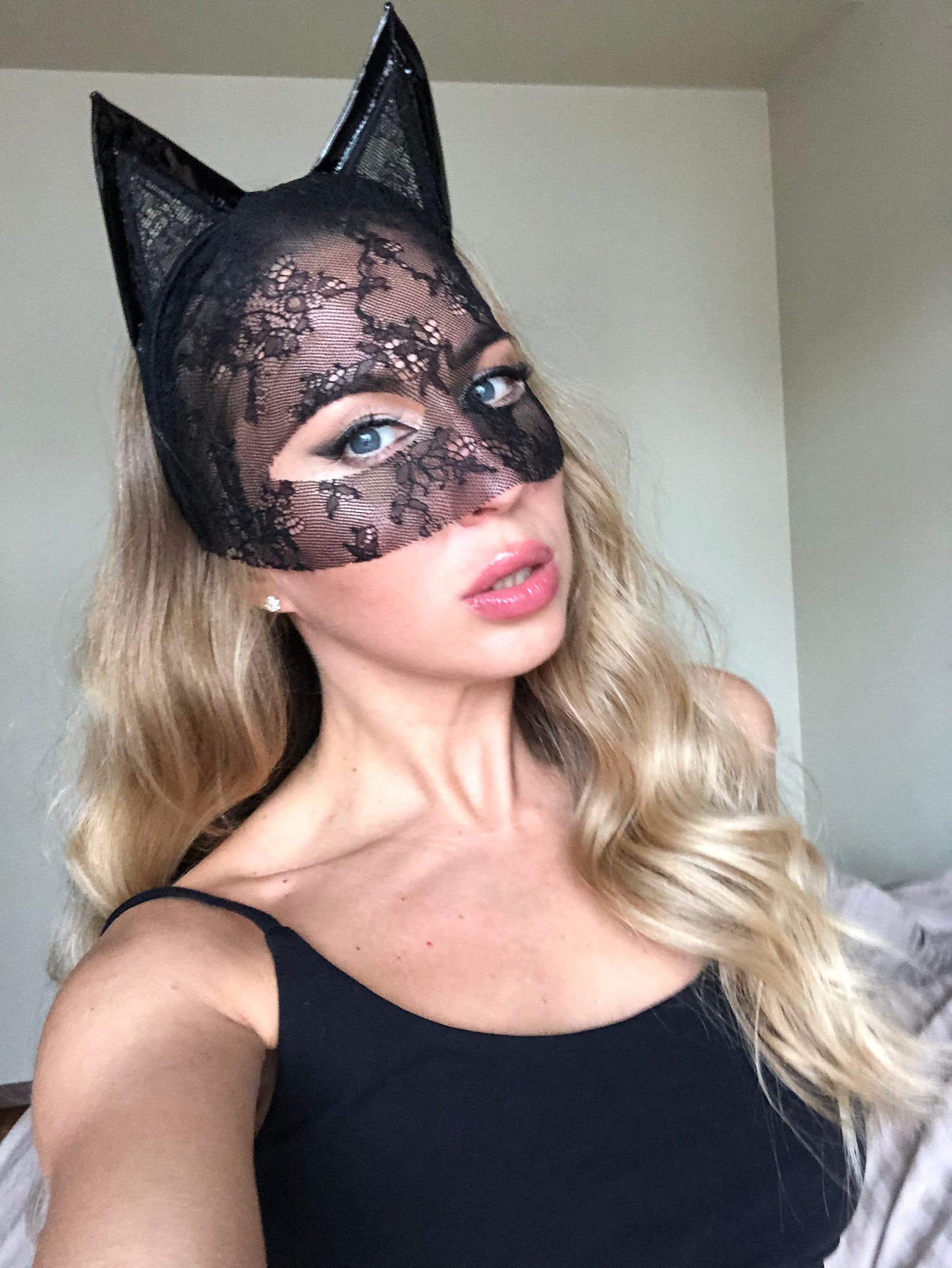 Catwoman Lace Mask with ears BDSM Lace Cat mask Black Lace Etsy
