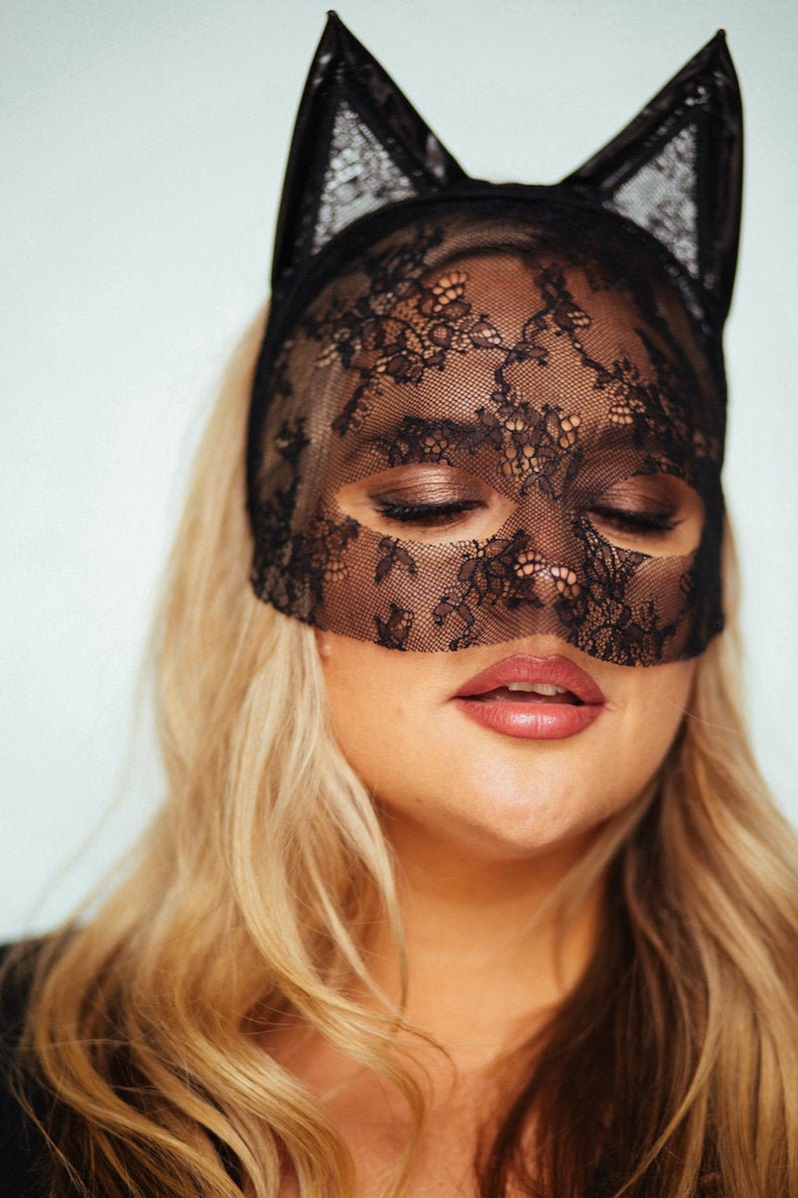 Catwoman Lace Mask with ears Provocative Cat mask Black Lace Etsy