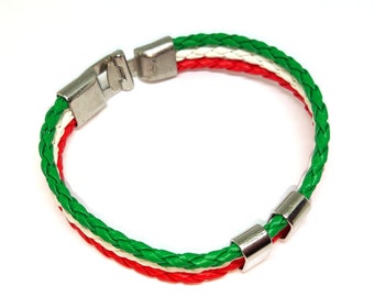 Italian bracelet, leather bracelet, three colors of leather, green, white, red, bracelet Italy, gift idea Italy lover