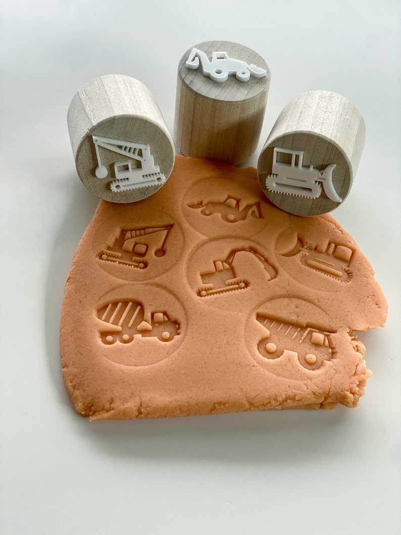 Construction Playdough Stamps Wood Playdoh Stamp Truck Etsy