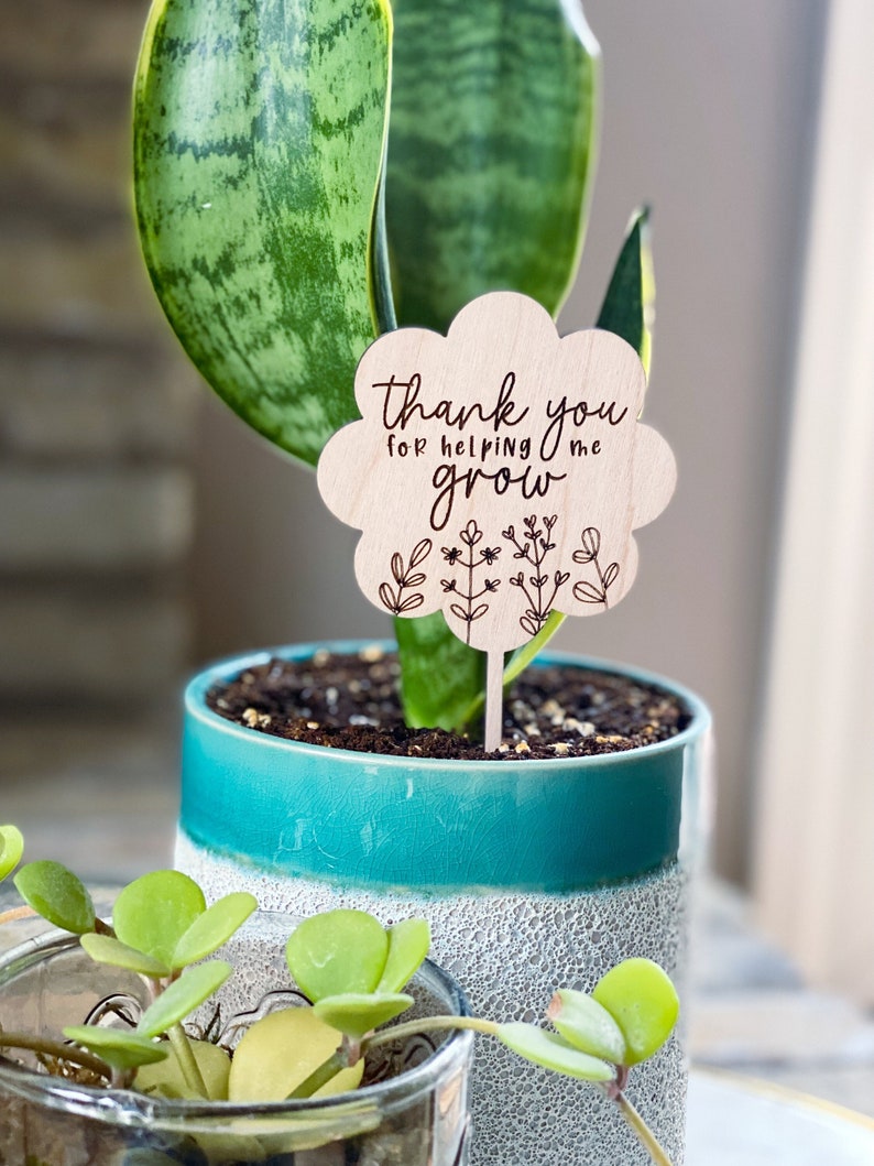 Teacher plant stake, teacher appreciation gift, end of year gift, Mothers Day gift, thanks for helping me grow, grandma gift image 1