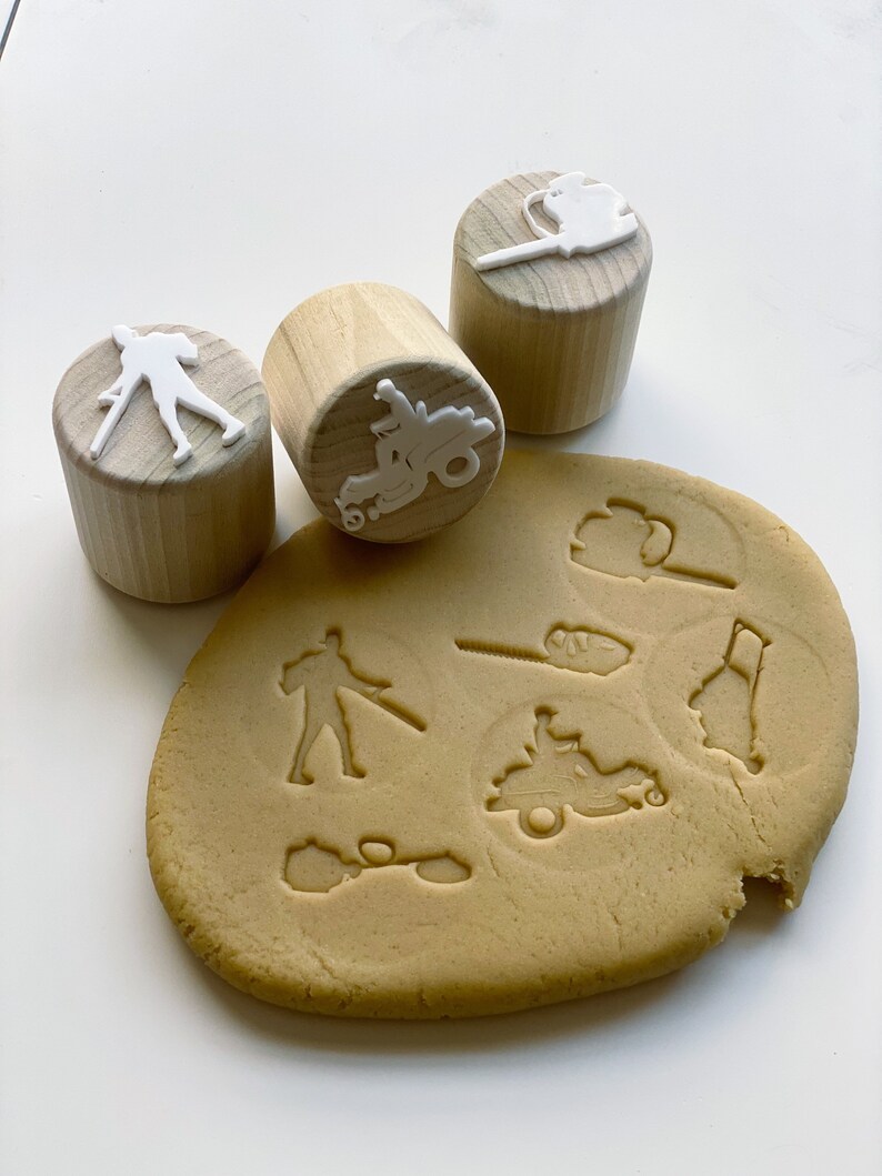 Lawn Tool Playdough Stamps Wood Playdoh Stamp Lawn Tractor Etsy