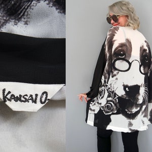 Vintage Kansai O2 Iconic Unisex Light Sheer Blouse with Dog Print Size L or XL or Oversize