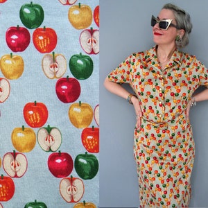 Vintage Novelty Apple Print Midi Shirt Dress with Original Belt Size S / M