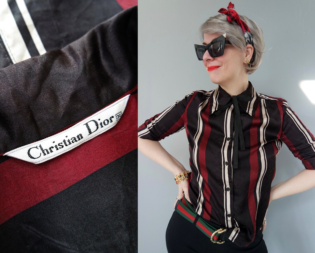 Christian DIOR vintage Chemise à rayures en soie chemisier taille