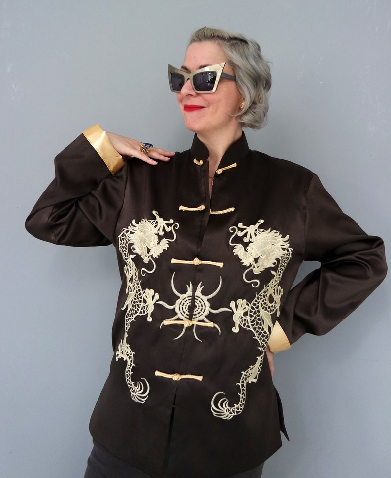 Vintage embroidered dragon shirt jacket yv42215