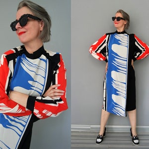 Reine Seide Italienisches Avantgarde Künstler Kleid mit Gemalt Pinselstrichen Print Größe S / M