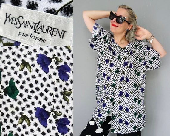 Vintage Yves Saint Laurent Designer Dots and Floral Print Short 