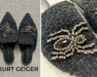 Vintage Kurt Geiger London Spider Jewel Tweed Flat Mule / Zapatilla Tamaño 38