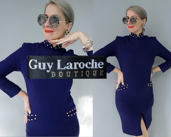 Guy Laroche Boutique Vintage Midi Dress / Violet Royal Blue With Golden  Tone Studs Size S - Etsy