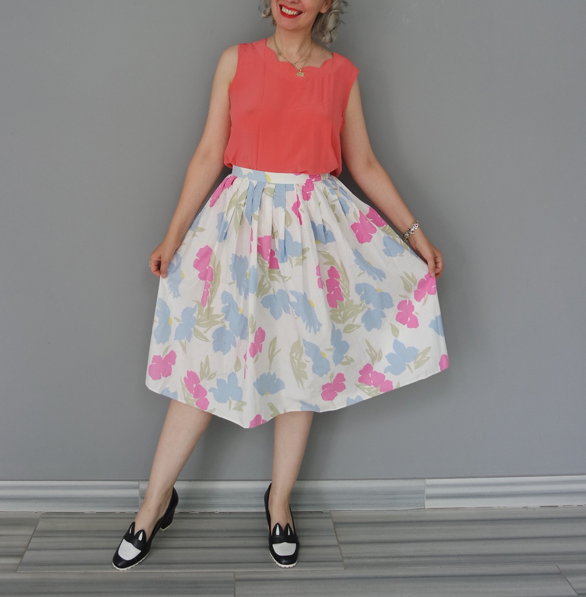 Vintage St Michael Novelty Print Cotton Midi Skirt 80s S/M Etsy UK