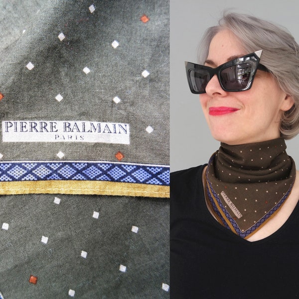 Pañuelo/bufanda de algodón con lunares marrones vintage de Balmain Paris