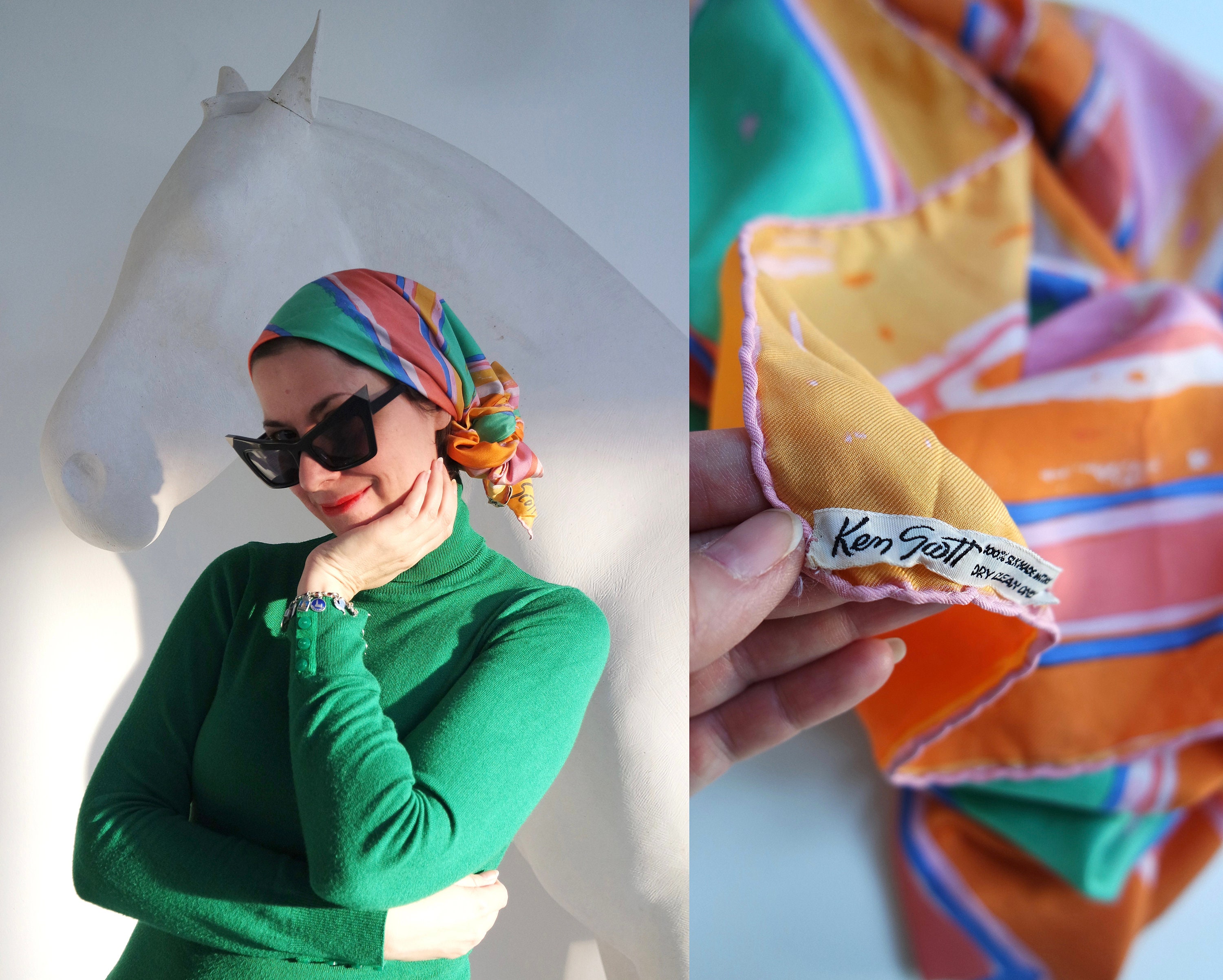 みくりん　Ken Scott スカーフ Vintage Ken Scott Large Silk Scarf From 1970's Very Rare