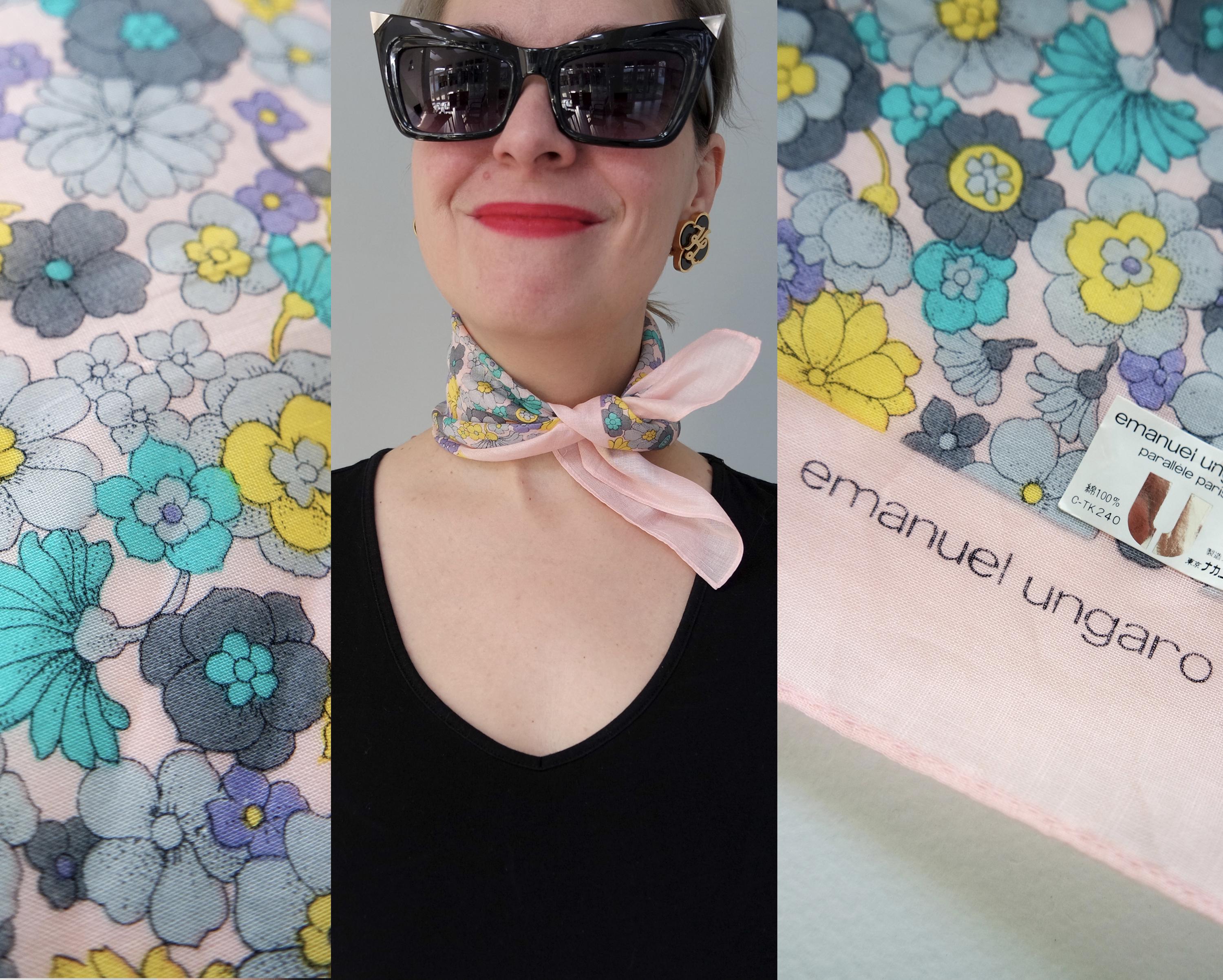 Foulard Carré Vintage Cacharel - Rose Framboise Années 80 - Occasion