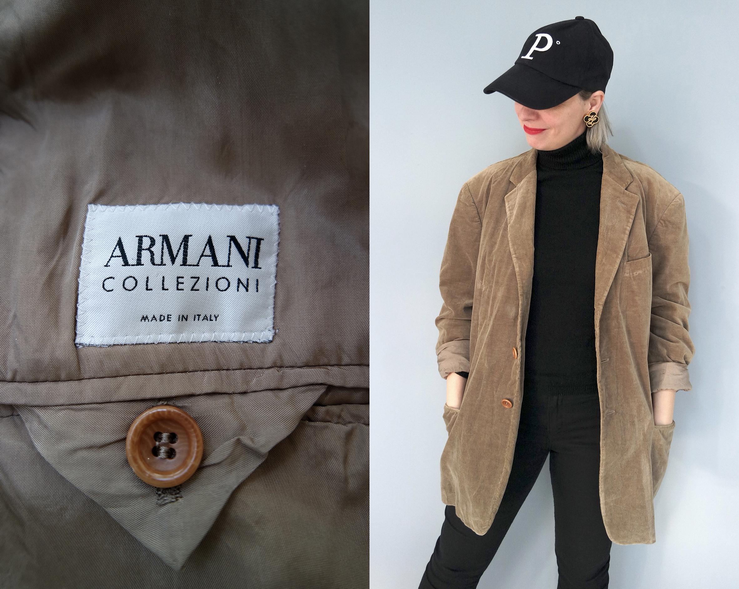 スーツ 90s EMPORIO ARMANI Stand Collar Corduroy Vintage Armani Collezioni Corduroy Designer Cotton Men Blazer