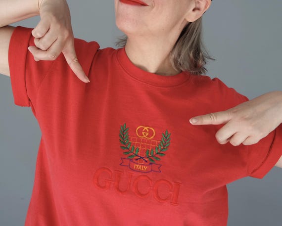 Vintage Gucci Tee 80s–90s | Embroidered Unisex Bootleg T