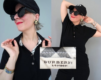 Vintage Authentisches Burberry Designer Baumwoll-Kragen-Unisex-Poloshirt / Kurzarmshirt Größe S / M