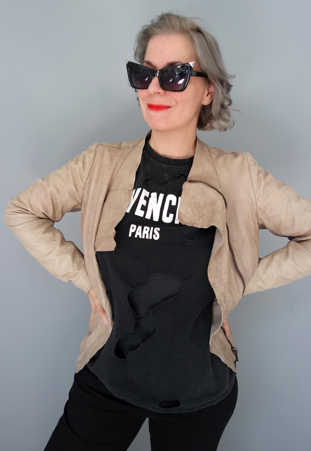 Rick owens リックオウエンス レザージャケット ベージュライダース　s ヴィンテージベージュソフトレザーバイクジャケット サイズ36 / リック