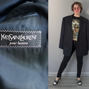 Vintage Saint Laurent Jacket Mens 44 Black Trench Coat 100