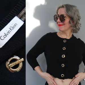 Calvin Klein Cropped Cardigan with Golden Tone Signed Buttons / M Size