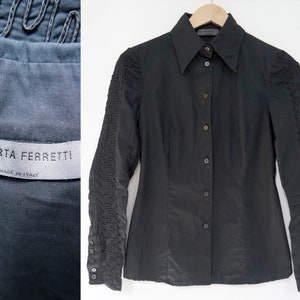 Vintage Alberta Ferretti italienische Designer bestickte Baumwolle Bluse Shirt Größe XS
