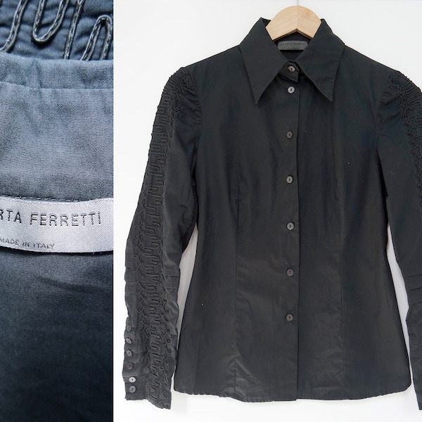 Vintage Alberta Ferretti Italian Designer Embroidered Cotton Blouse Shirt Size XS