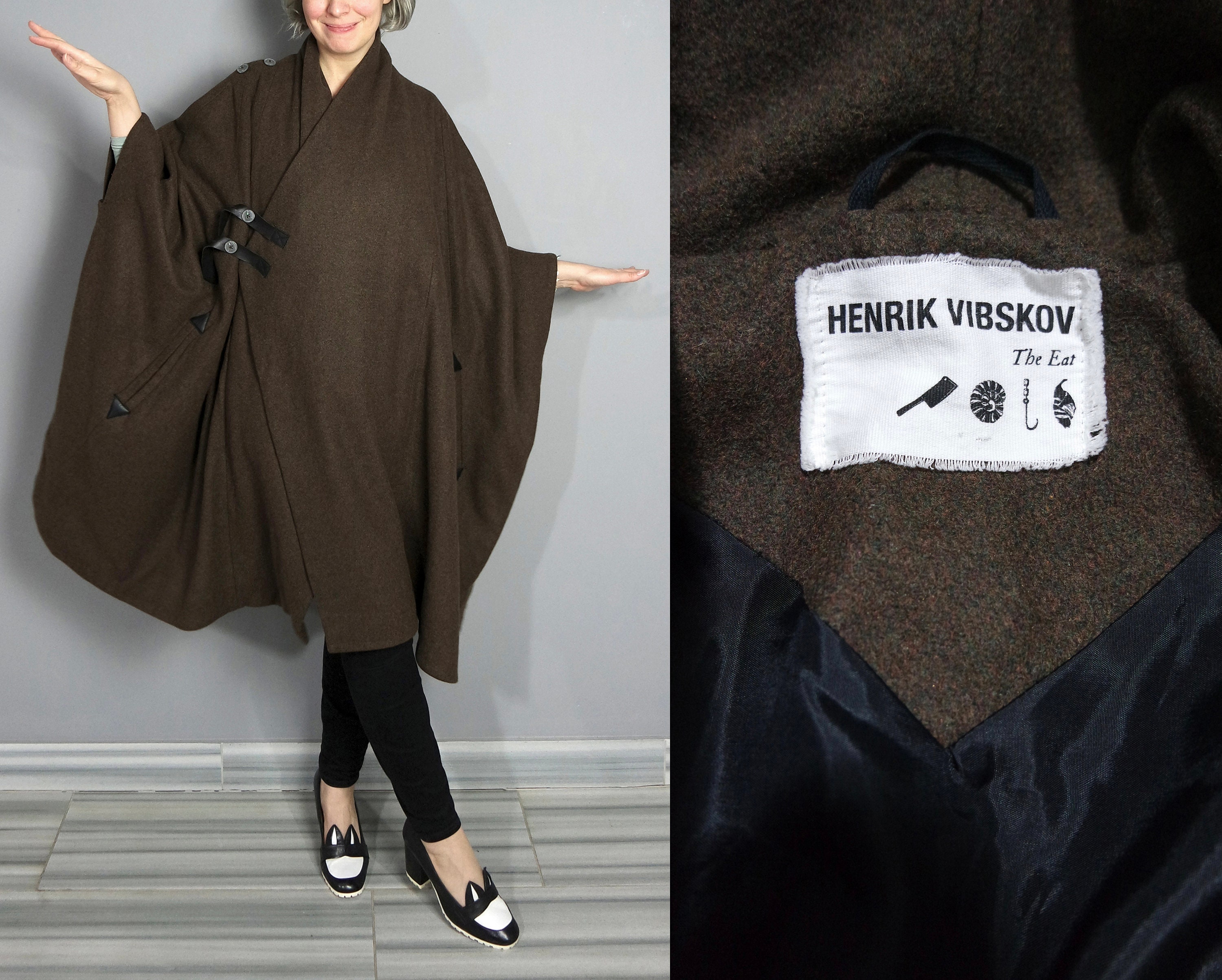Authentic RARE Henrik Vibskov Men / Unisex Wool Poncho Cape in 