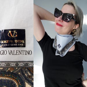 Vintage Valentino Baby Blue Paisley Hankie Scarf / Shawl with Original Sticker