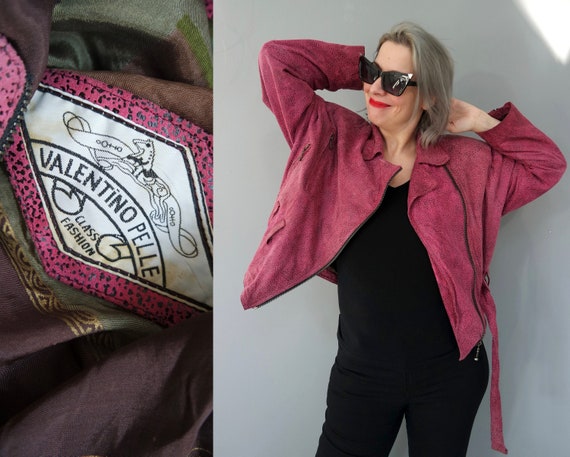 Valentino, Vintage Valentino Pelle Pink Leather Biker Jacket