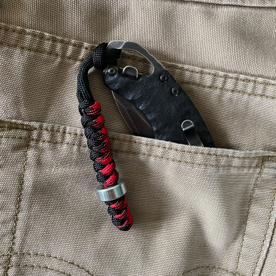 Red and black paracord key fob knife lanyard with a steel Etsy