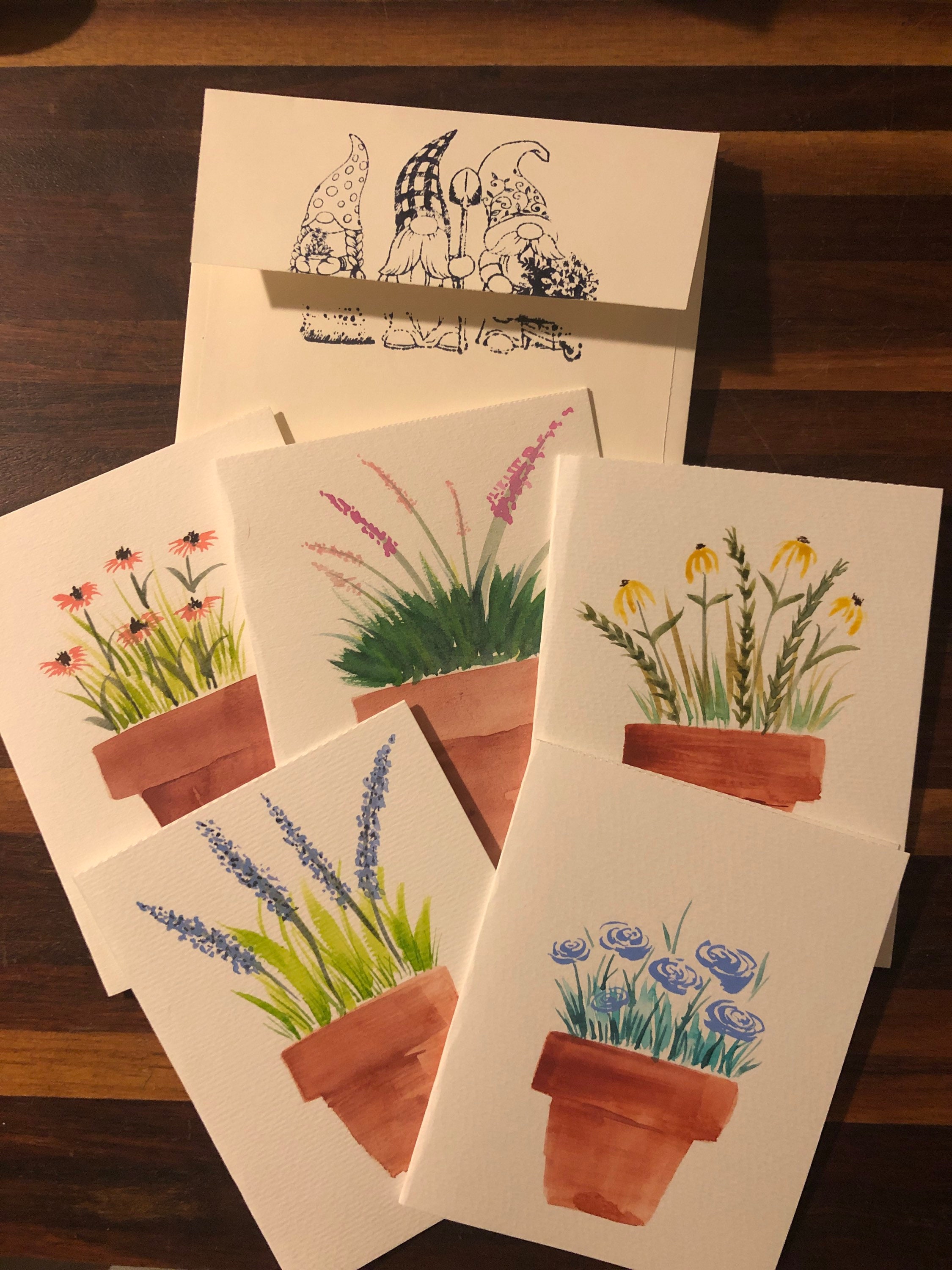 5 Blank Handmade Watercolor Floral Cards, Original Watercolor Cards ...