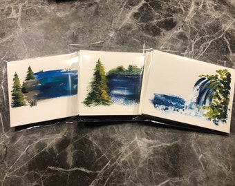 Landscape cards, 3 greeting cards, landscape paintings on cards, painted blank greeting cards, original art on cards, gouache landscape