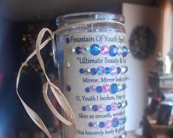 Fountain of Youth-Beauty Spell, Full Moon Anointed Large 8" Ritual Candle w Crystals