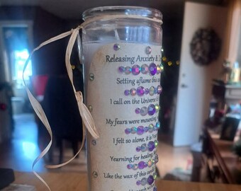 Releasing Anxiety Spell Candle, Full Moon Anointed Large 8" Ritual Candle w Crystals