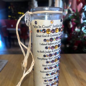 Win Your Court Battle, JUSTICE Spell Candle, Large 8" Total. Divorce, Custody, Child Support, All Legal Issues, Full Moon Anointed