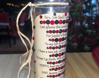 New Job Spell Candle, Full Moon Anointed Large 8" Ritual Candle w Crystals
