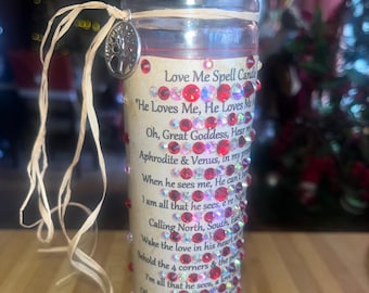 Love Me Spell Candle, Full Moon Anointed Large 8" Ritual Candle w Crystals